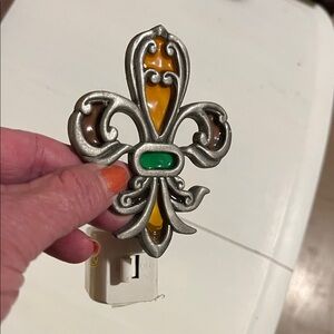 Fleur-de-Lis Night Light with Amber and Green Accents